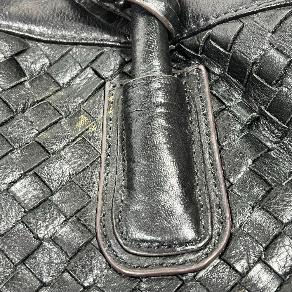 B. Makowsky Shoulder Tote Bag Purse Black Woven Braided Leather Leopard Lining - Picture 10 of 12